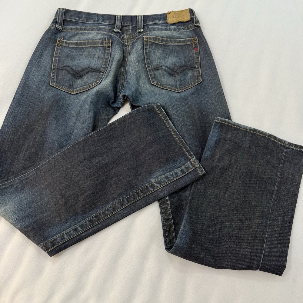 Replay Mens Jeans 34x34 Dark MV998 Vintage Broken In Straight‎ Leg Button Fly